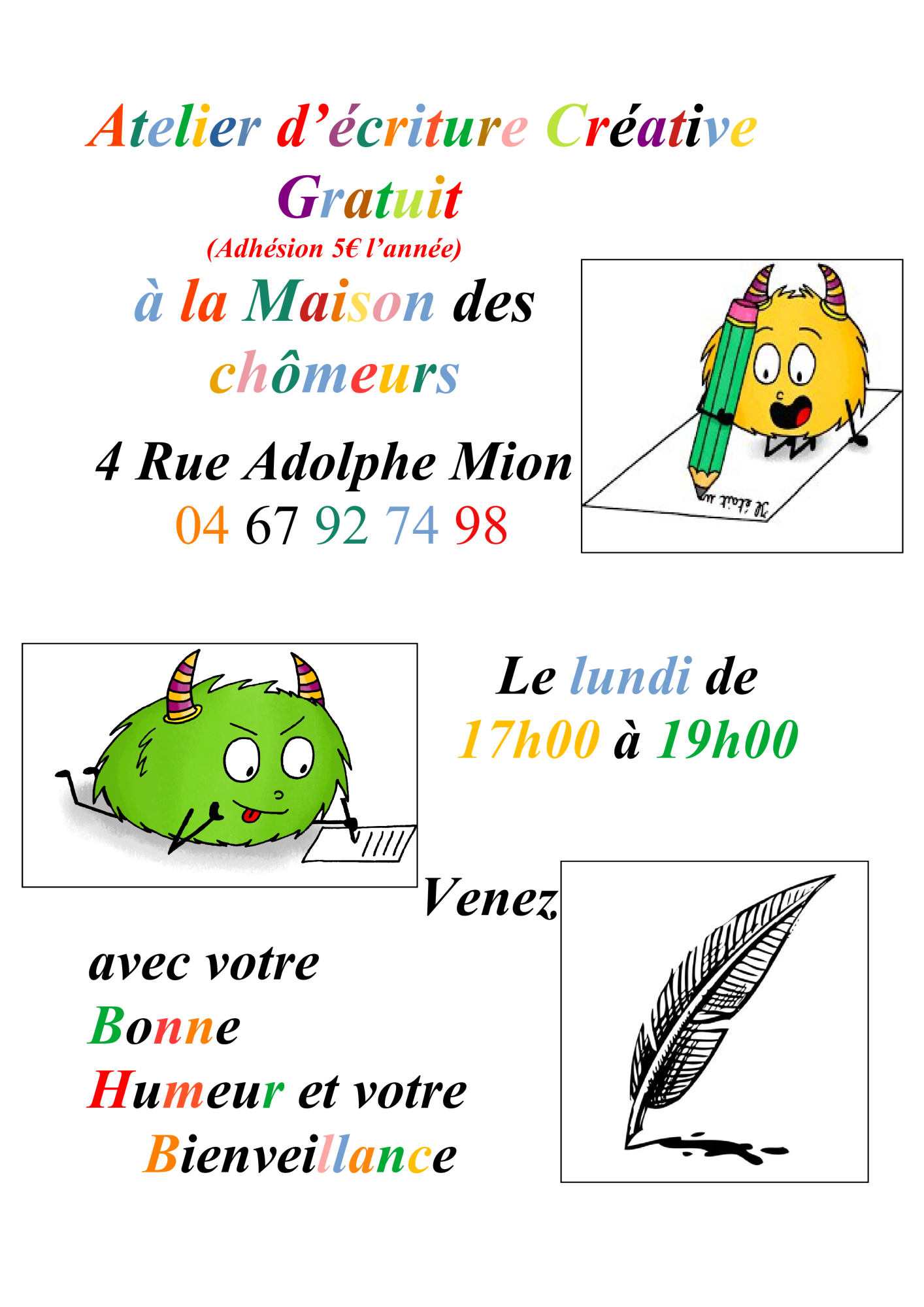 Atelier d’écriture Créative Maison des chomeurs Atelier d’écriture Créative Maison des chomeurs